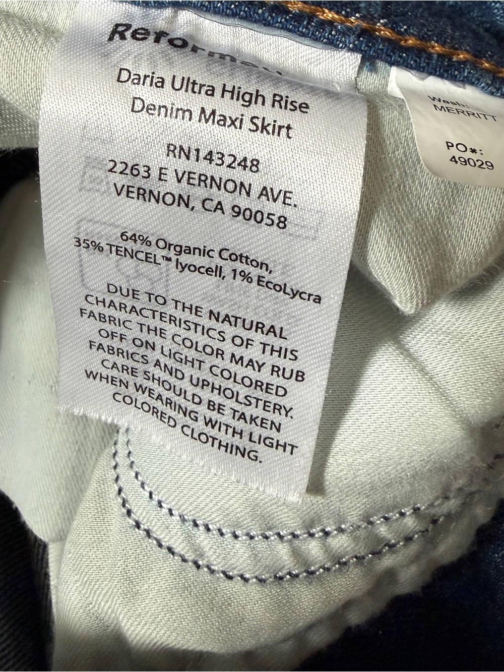 Reformation Daria Ultra High Rise Denim Maxi Skirt Wash Size 29 - Picture 6 of 6